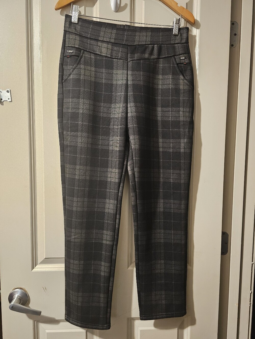 Unbranded Gray Plaid Women's Slim Straight Pants L/XL